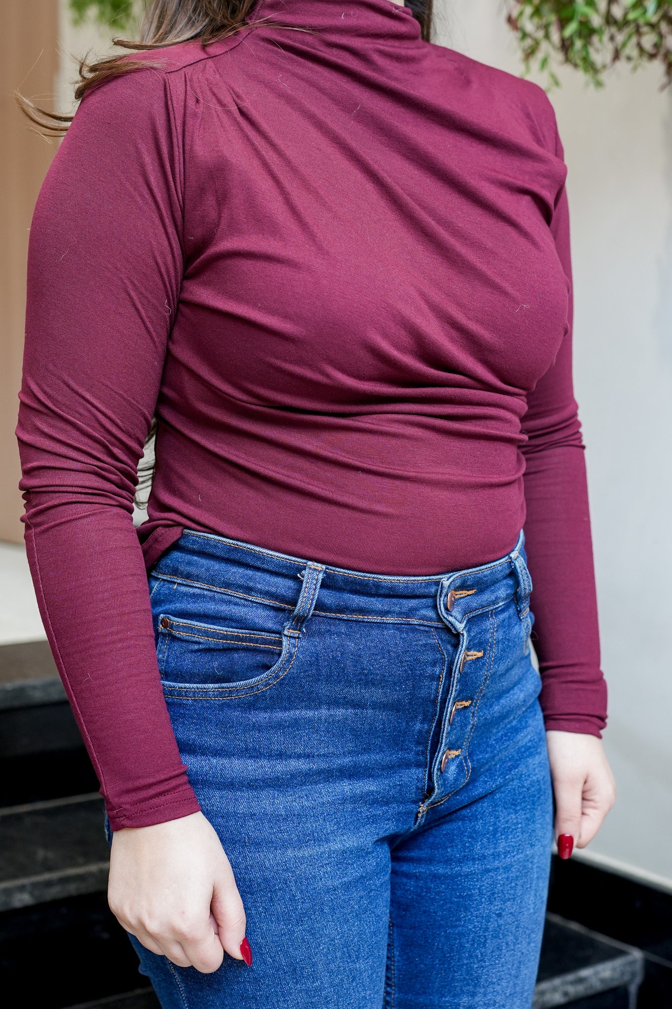 Nora Wine Pleated Full Sleeves Top