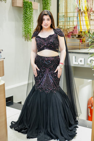 Tvesha Hand Embroidered Fish Cut Lehenga