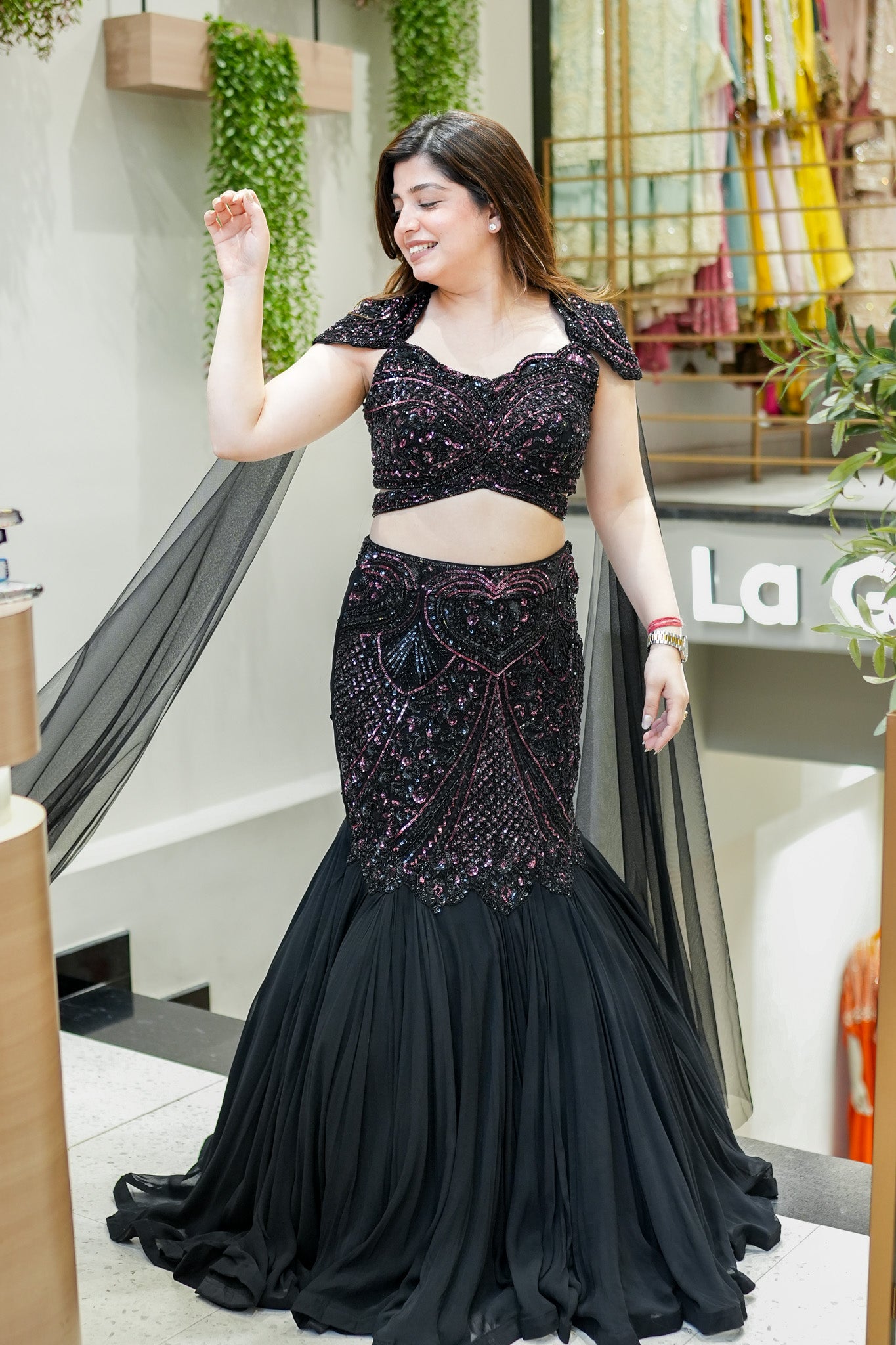 Tvesha Hand Embroidered Fish Cut Lehenga