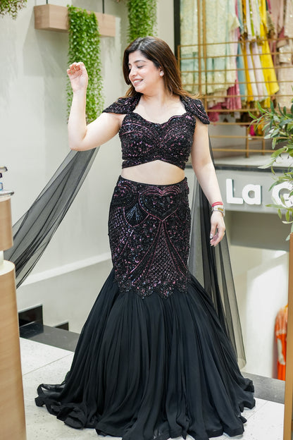 Tvesha Hand Embroidered Fish Cut Lehenga