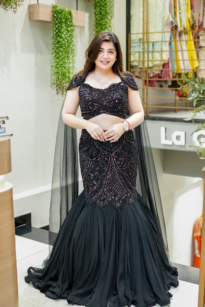 Tvesha Hand Embroidered Fish Cut Lehenga