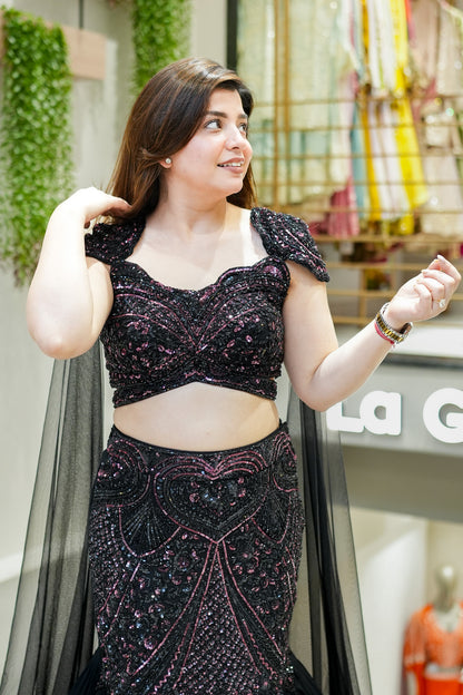 Tvesha Hand Embroidered Fish Cut Lehenga