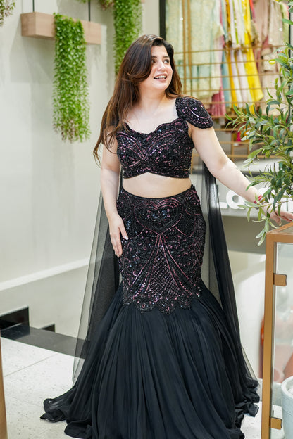 Tvesha Hand Embroidered Fish Cut Lehenga