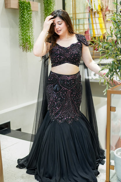 Tvesha Hand Embroidered Fish Cut Lehenga