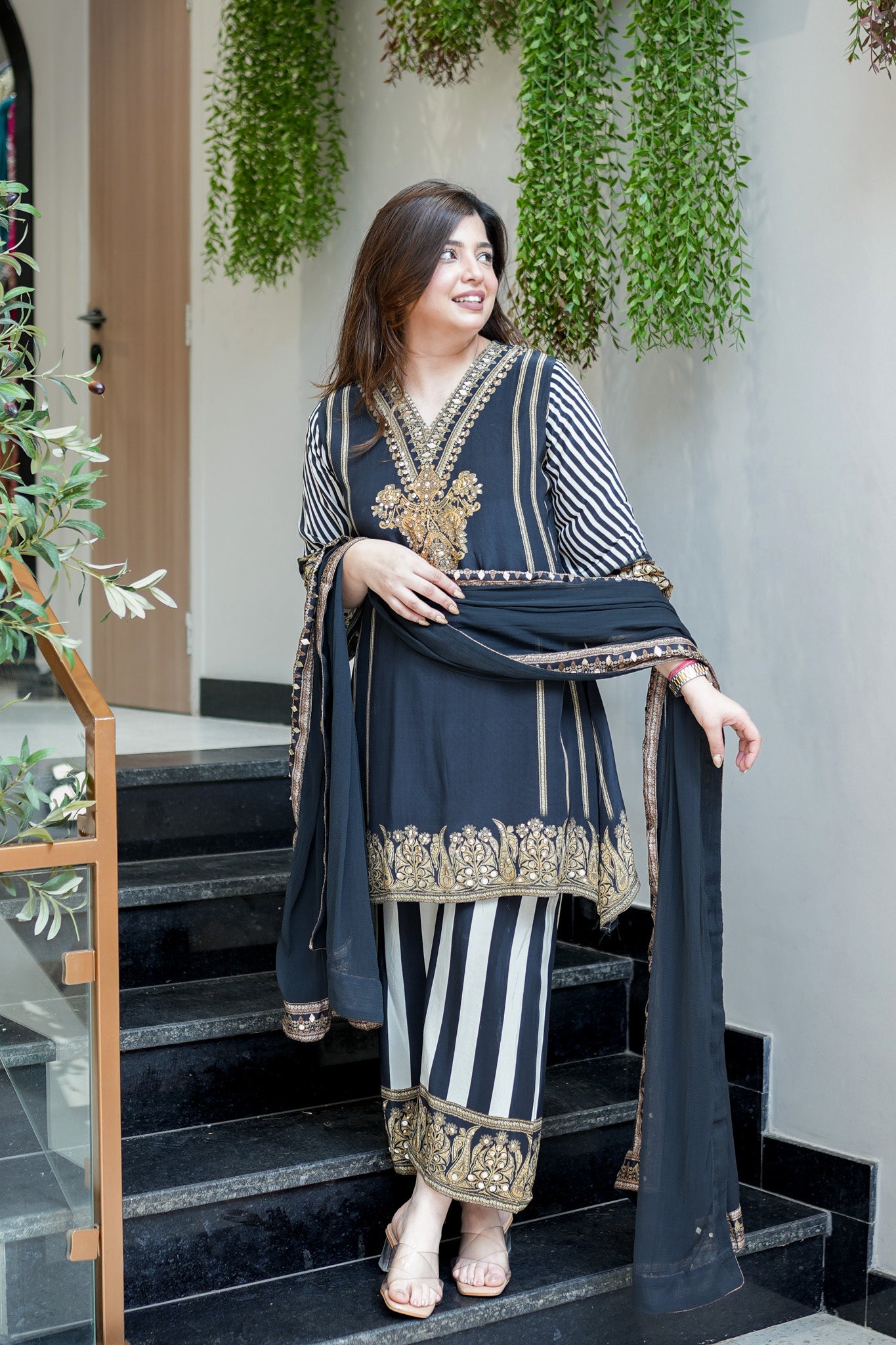 Mirzah Black Stripe Suit Set