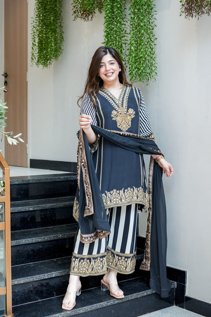 Mirzah Black Stripe Suit Set