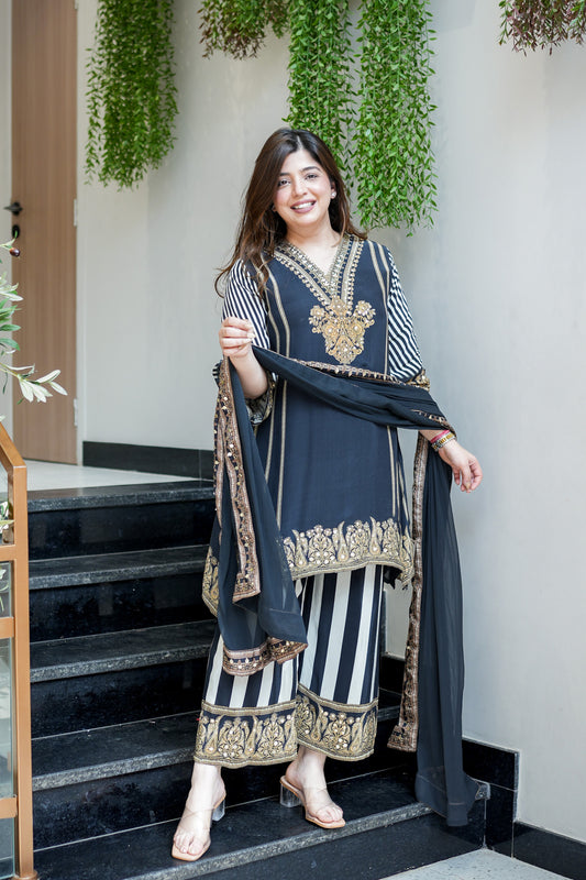 Mirzah Black Stripe Suit Set