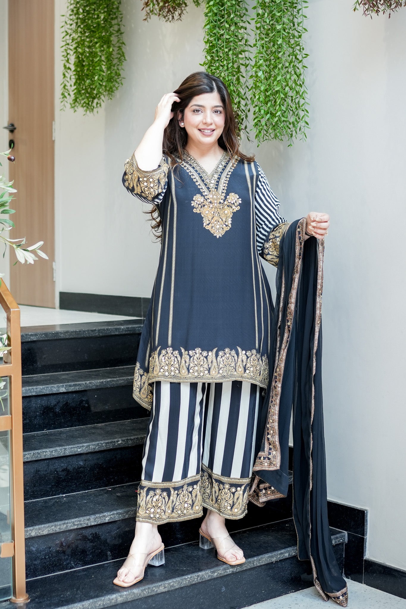Mirzah Black Stripe Suit Set
