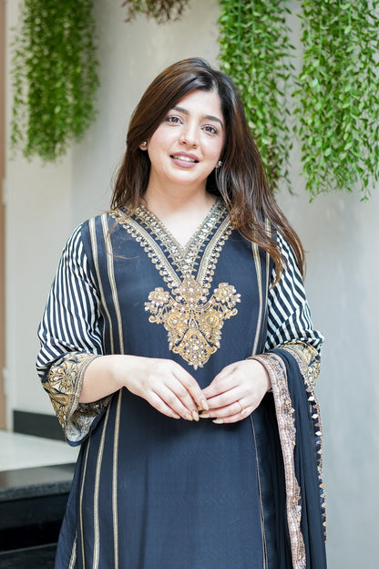 Mirzah Black Stripe Suit Set