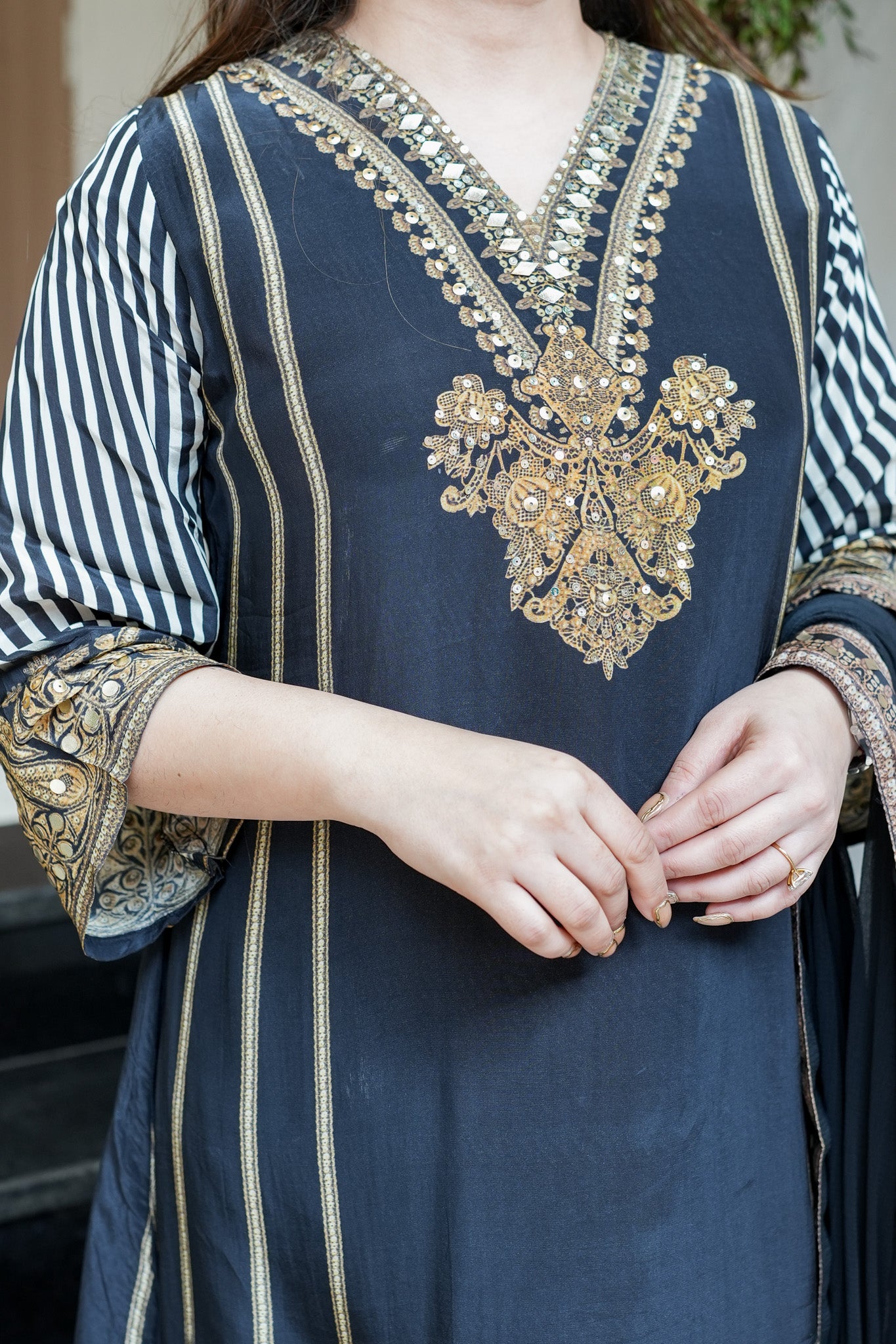 Mirzah Black Stripe Suit Set