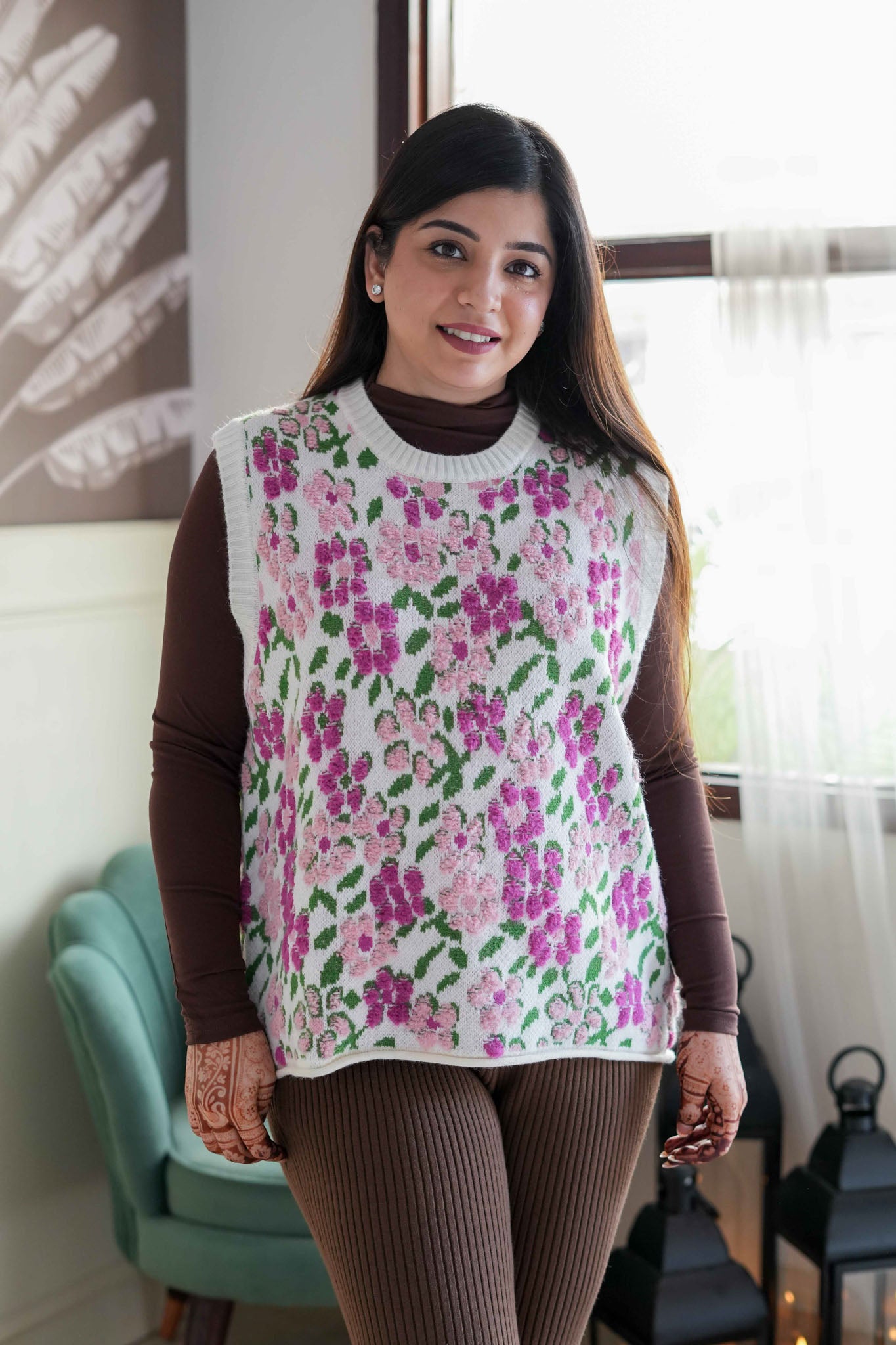 Jenny White Floral Cut Sleeves Sweater