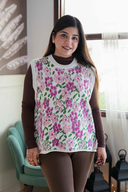 Jenny White Floral Cut Sleeves Sweater