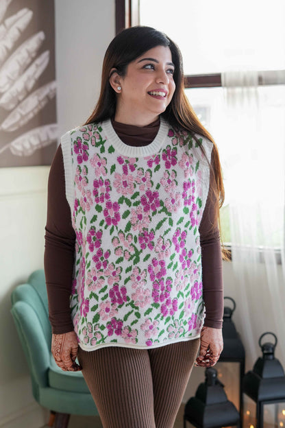 Jenny White Floral Cut Sleeves Sweater