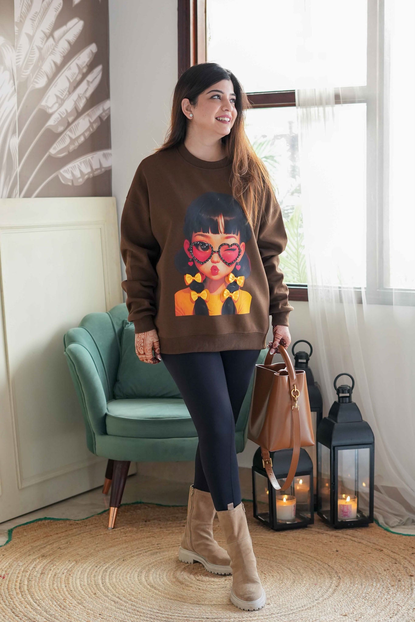 Valentina Brown Crystal Embellished Sweatshirt