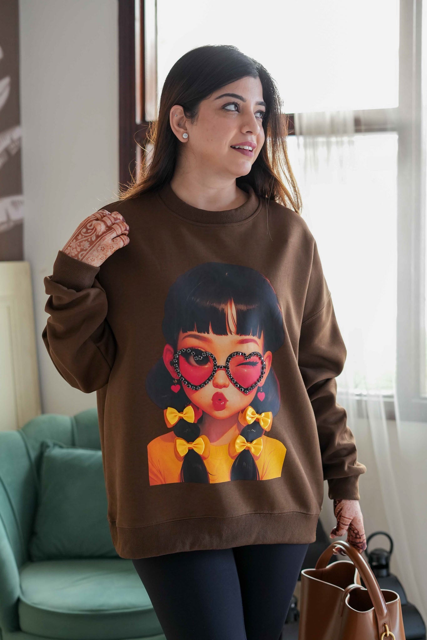 Valentina Brown Crystal Embellished Sweatshirt