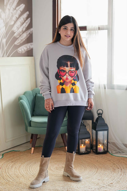 Valentina Beige Crystal Embellished Sweatshirt