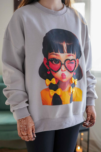 Valentina Beige Crystal Embellished Sweatshirt