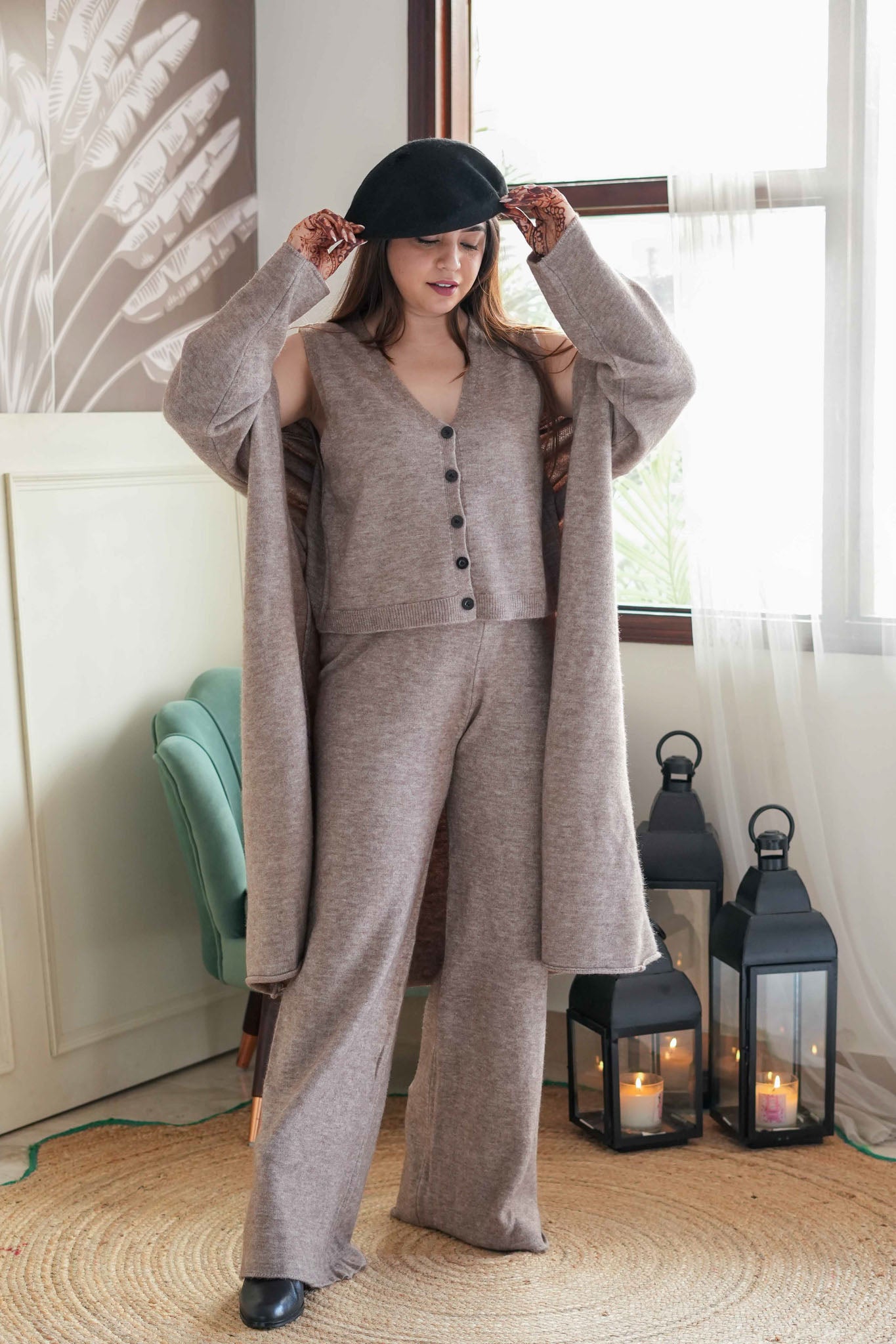 Amy Beige Three Piece Woollen Cordset