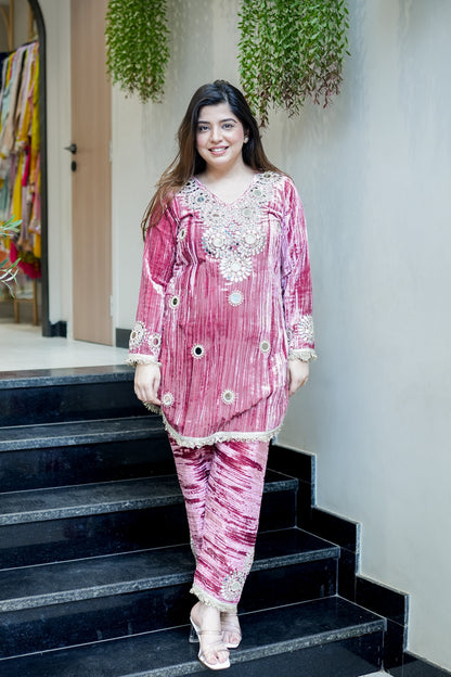 Mishka Embroidered Velvet Co ord Set