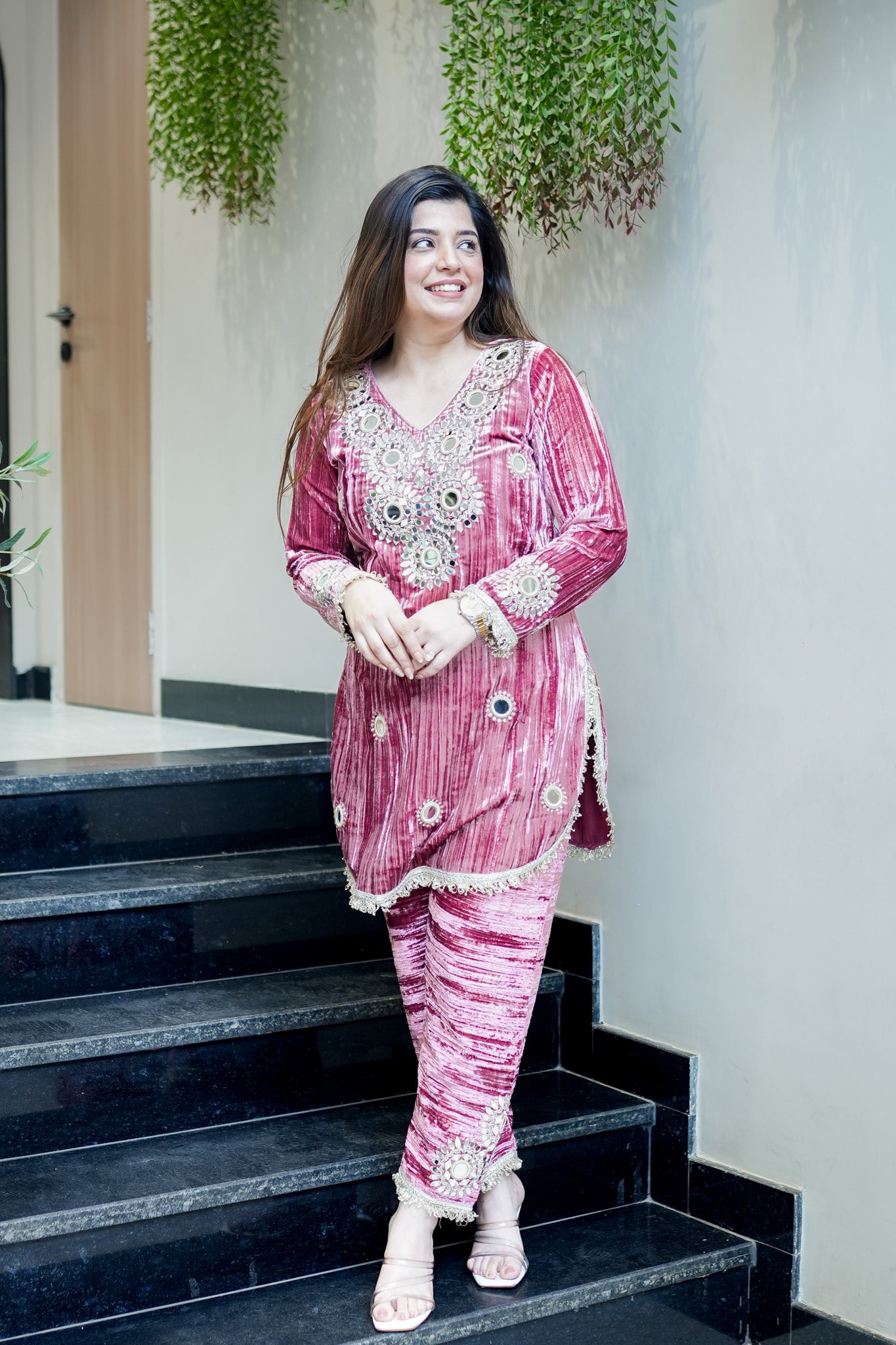 Mishka Embroidered Velvet Co ord Set