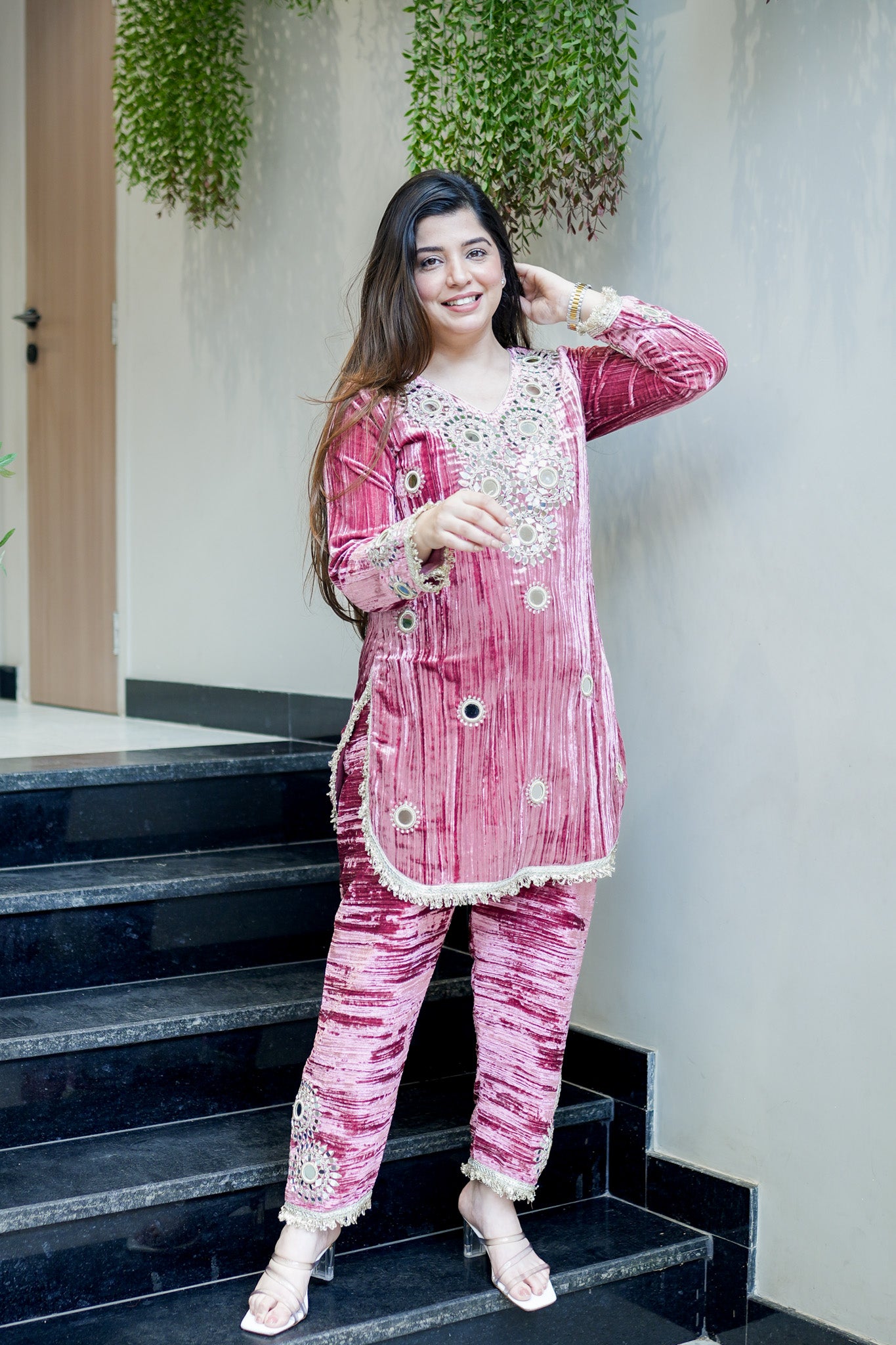 Mishka Embroidered Velvet Co ord Set