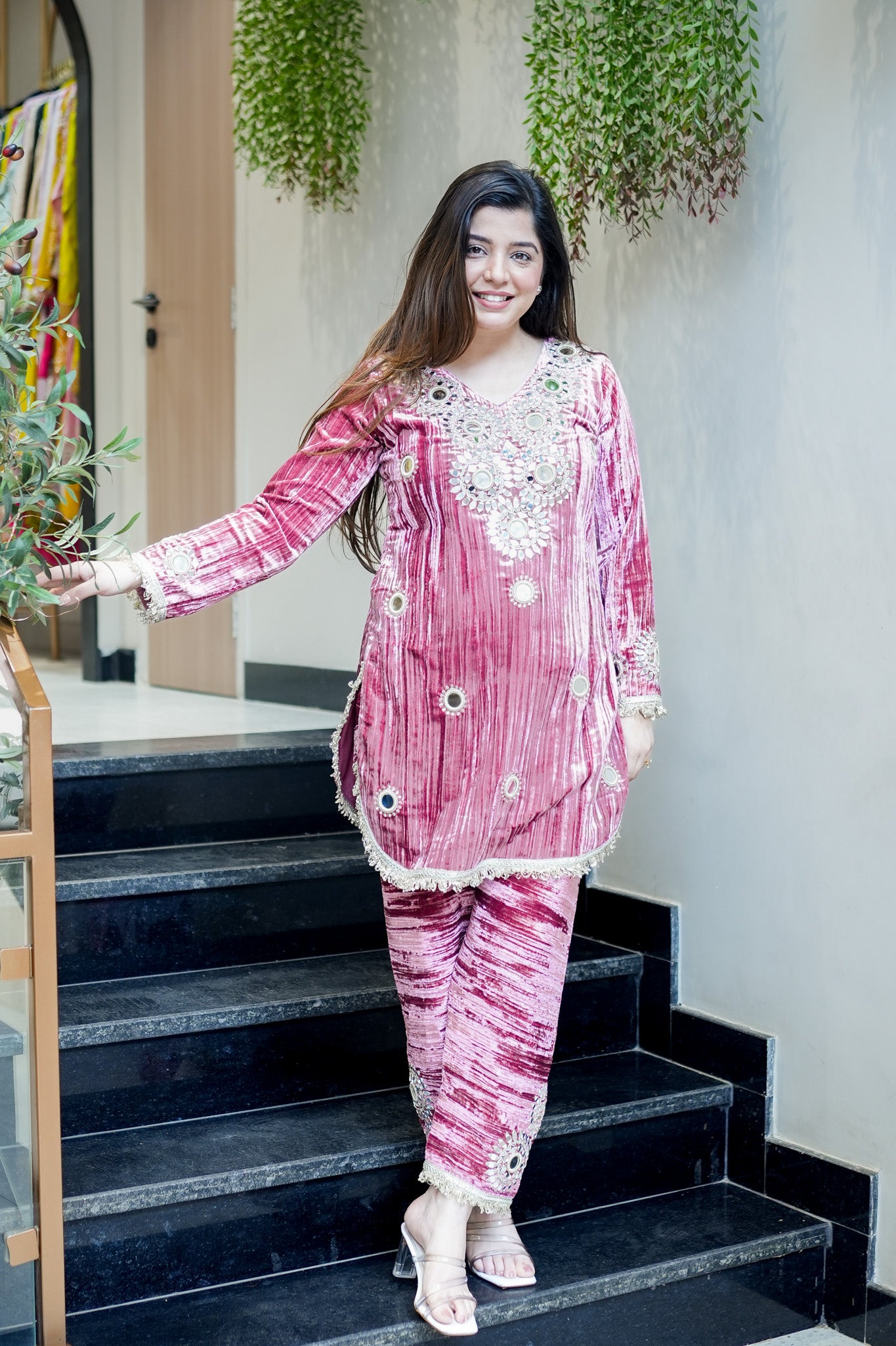 Mishka Embroidered Velvet Co ord Set