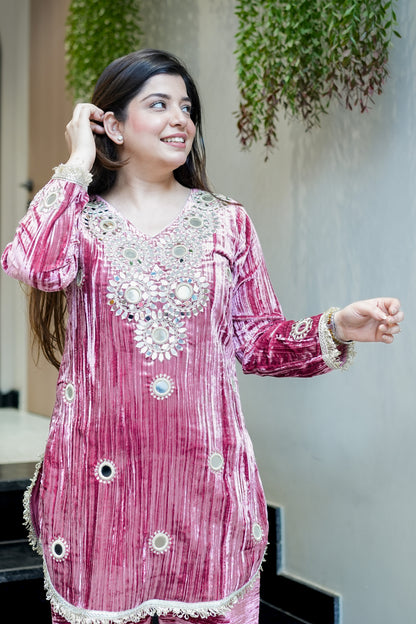 Mishka Embroidered Velvet Co ord Set