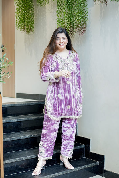 Mishka Embroidered Velvet Co ord Set