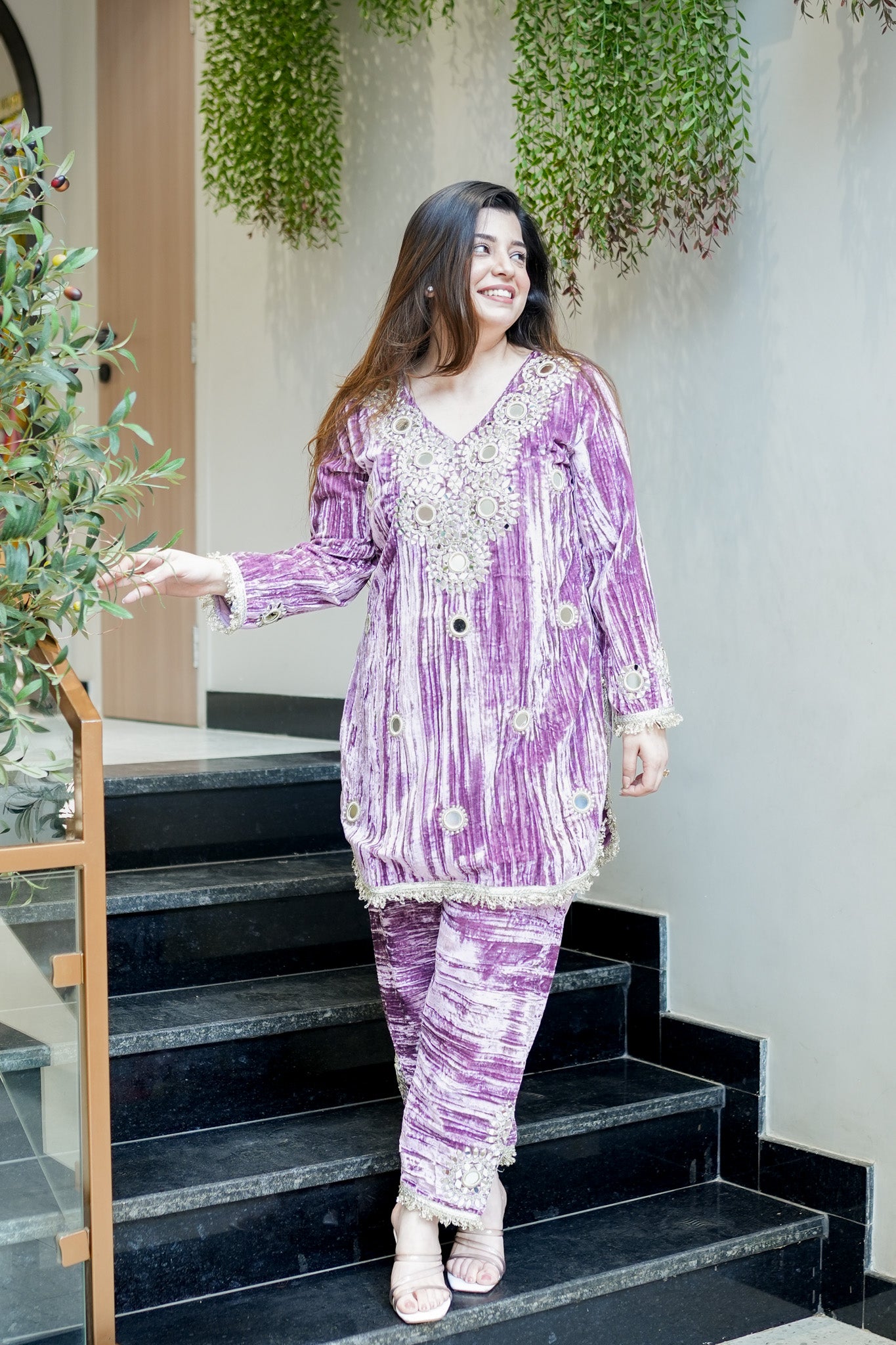 Mishka Embroidered Velvet Co ord Set