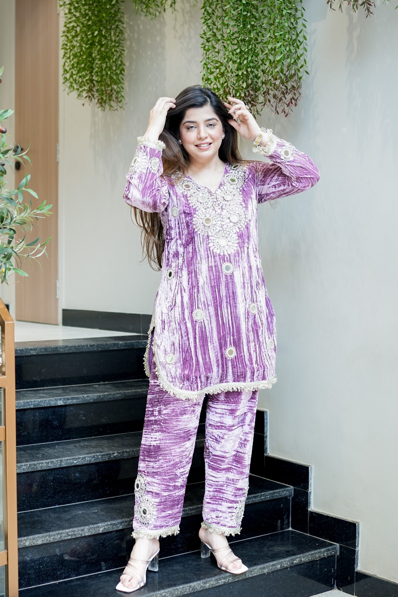 Mishka Embroidered Velvet Co ord Set