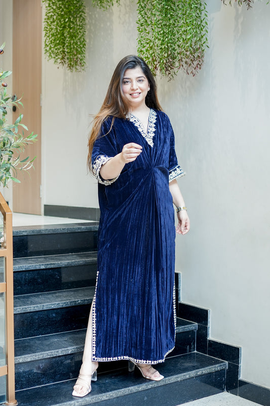 Gia Embroidered Side Slit Velvet Dress