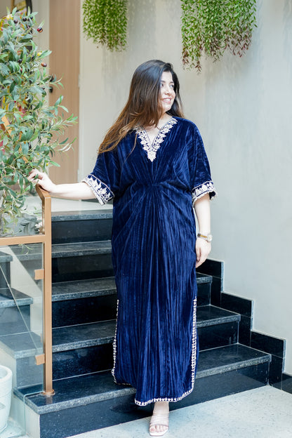 Gia Embroidered Side Slit Velvet Dress