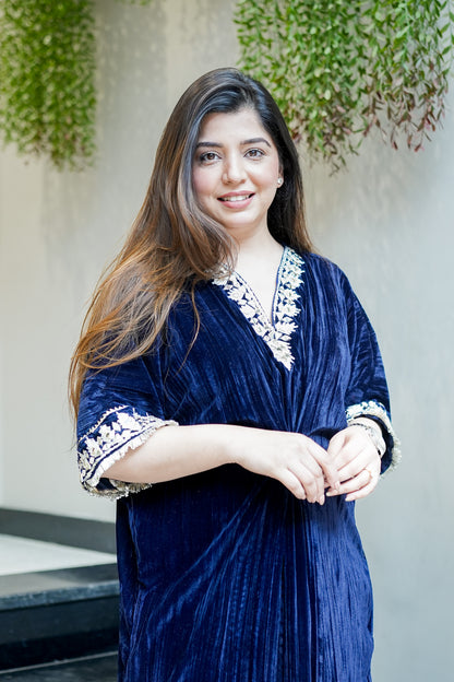 Gia Embroidered Side Slit Velvet Dress