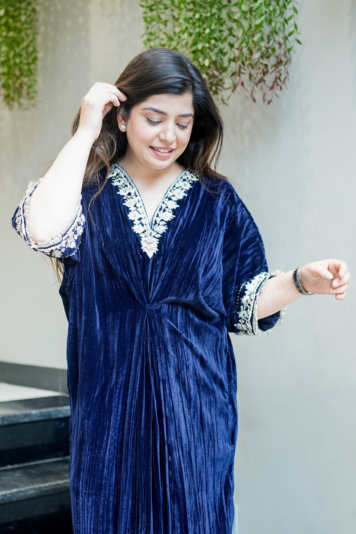 Gia Embroidered Side Slit Velvet Dress