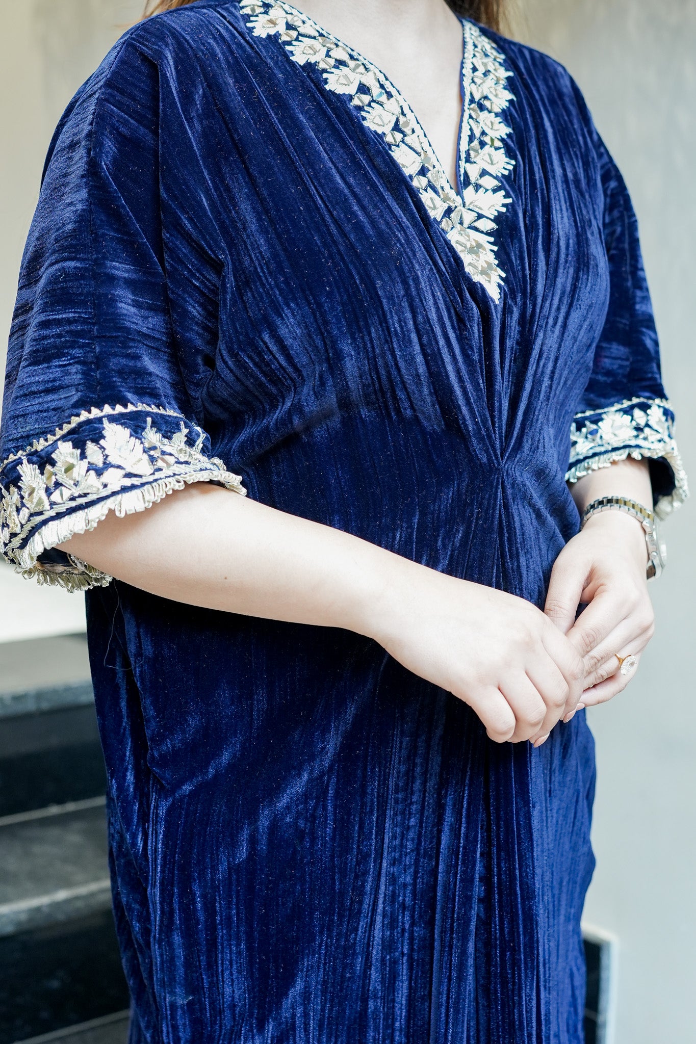 Gia Embroidered Side Slit Velvet Dress