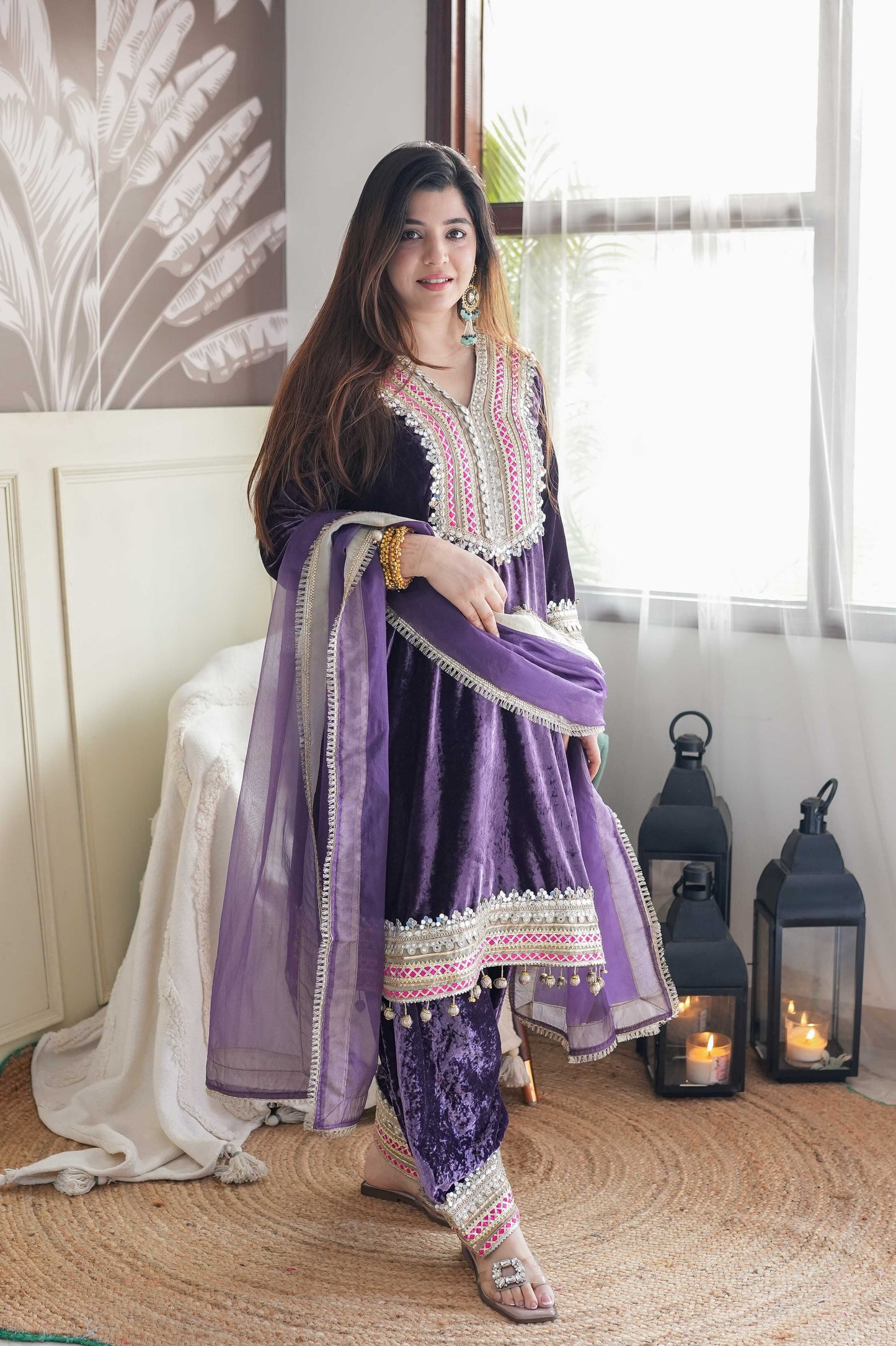 Vibha Purple Velvet Suit Set