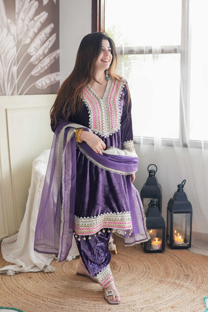 Vibha Purple Velvet Suit Set