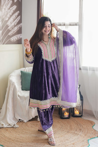 Vibha Purple Velvet Suit Set