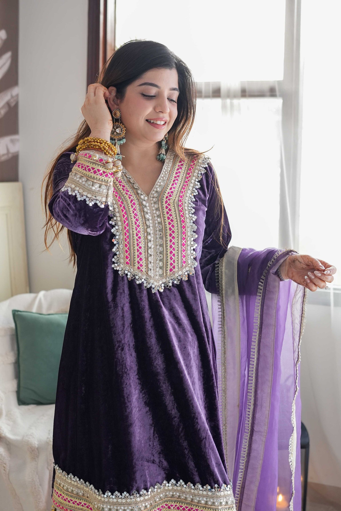 Vibha Purple Velvet Suit Set