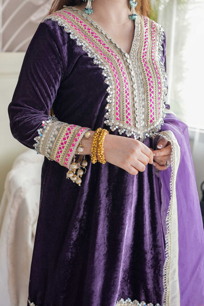 Vibha Purple Velvet Suit Set