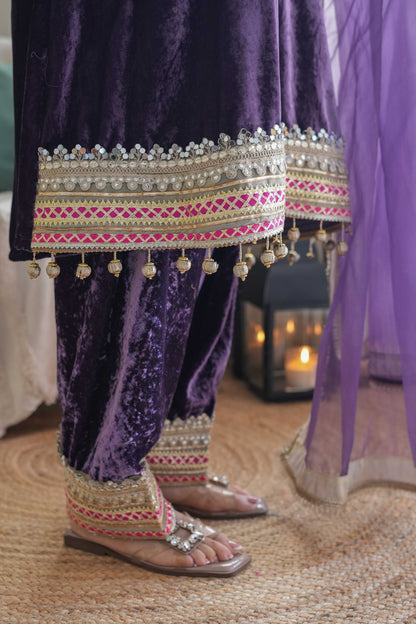 Vibha Purple Velvet Suit Set