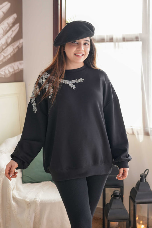 Tesla Black Embellished Sweatshirt