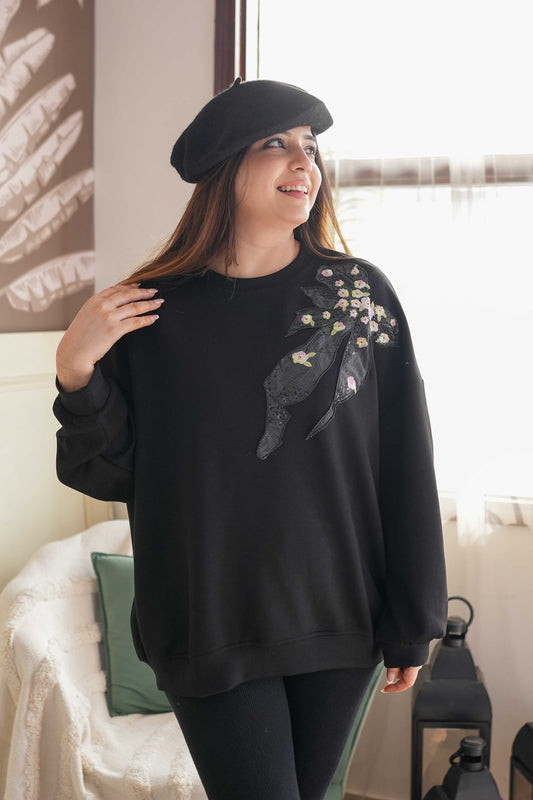 Flora Black Embellished Sweatshirt