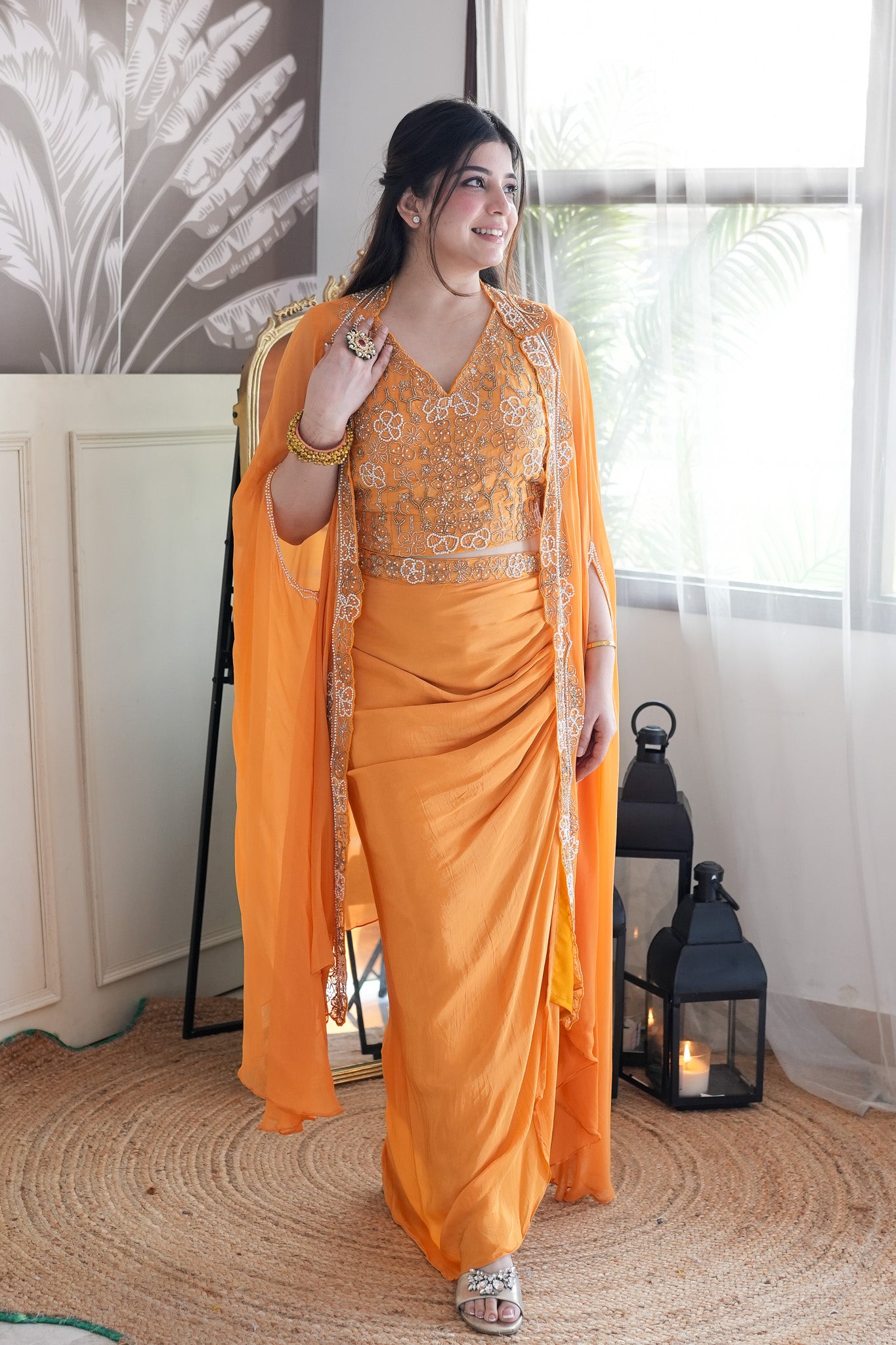 Akansh Orange Three Piece Set