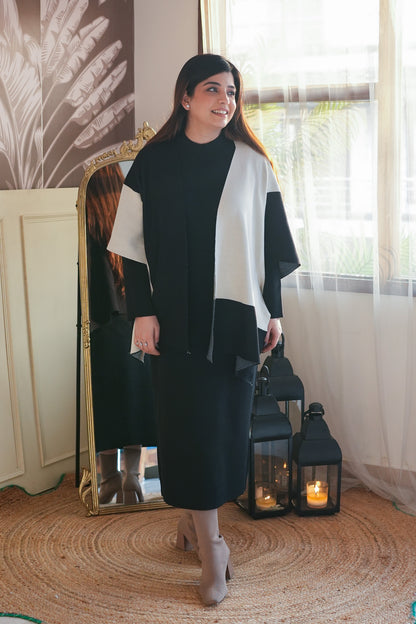 Norie Black Woollen Dress With Cape