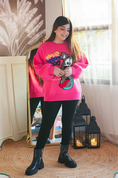 Illy Hot Pink Knitted Oversized Sweater