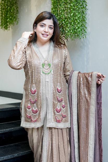 Aqsa Embroidred Luxe Suit Set