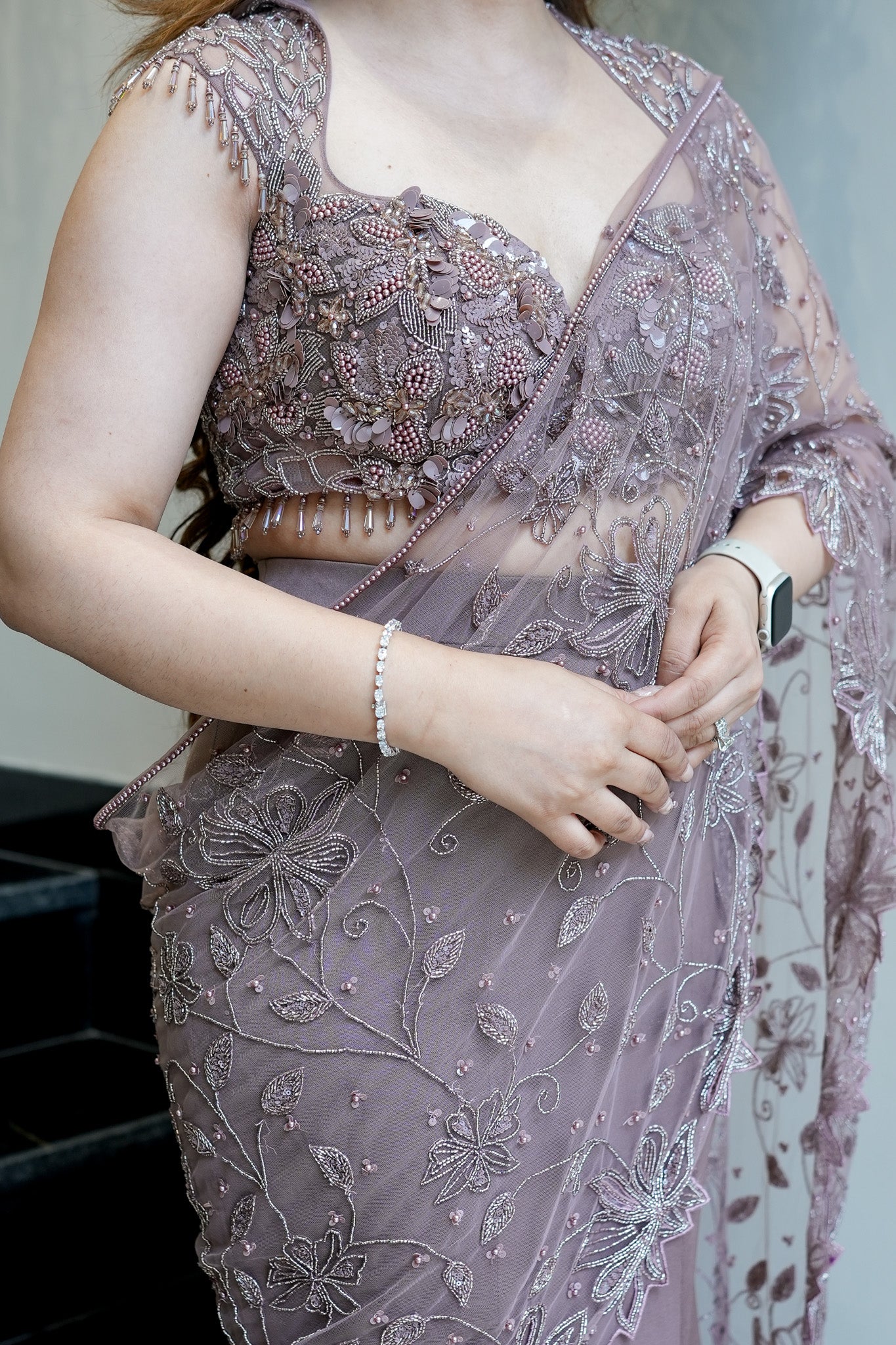 Suhasini Floral Hand Embroidered Drape Saree