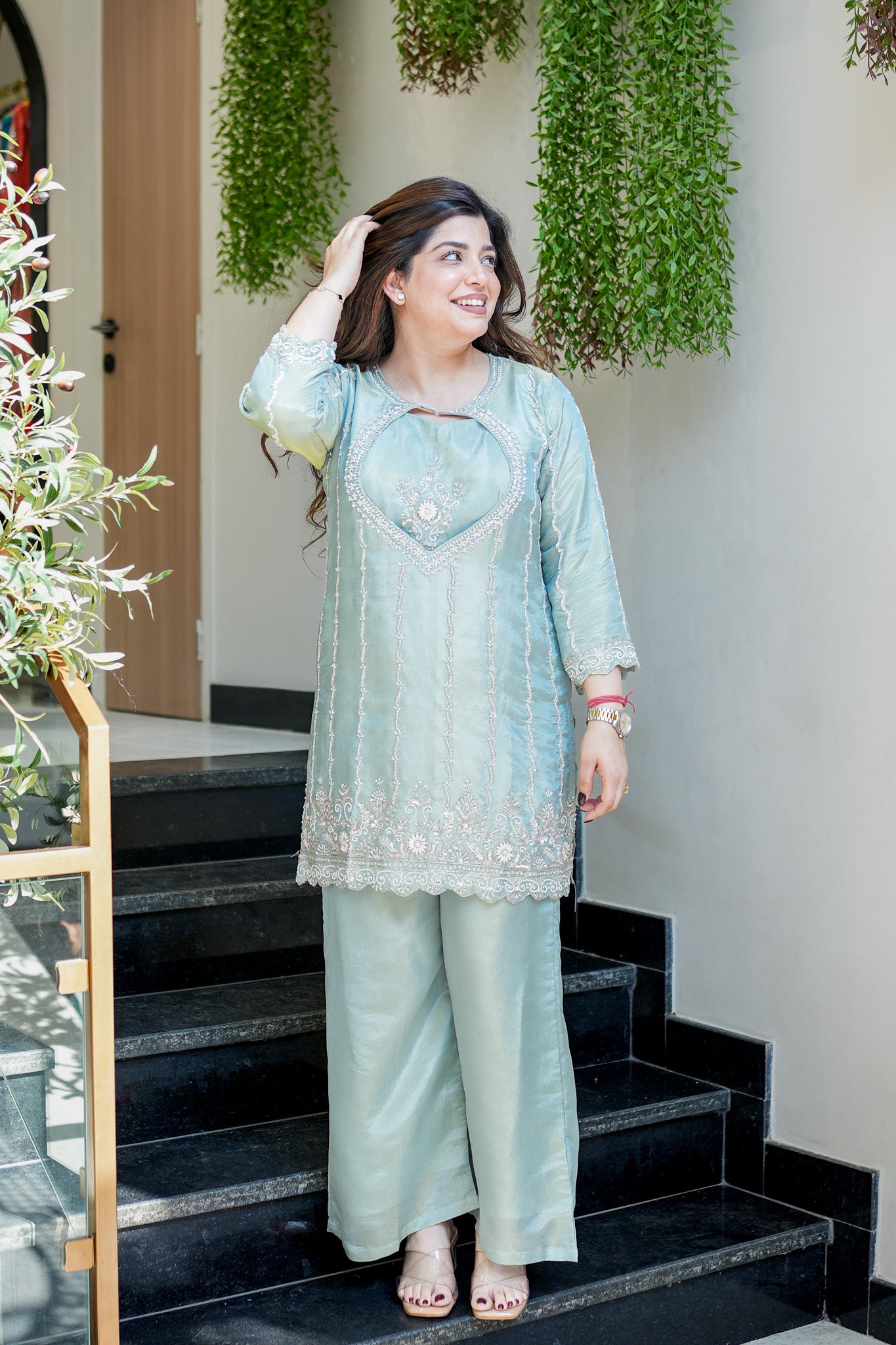 Aiza Embroidered Three Piece Set
