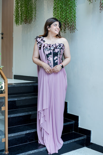 Tira Pink Drape Saree With Corset